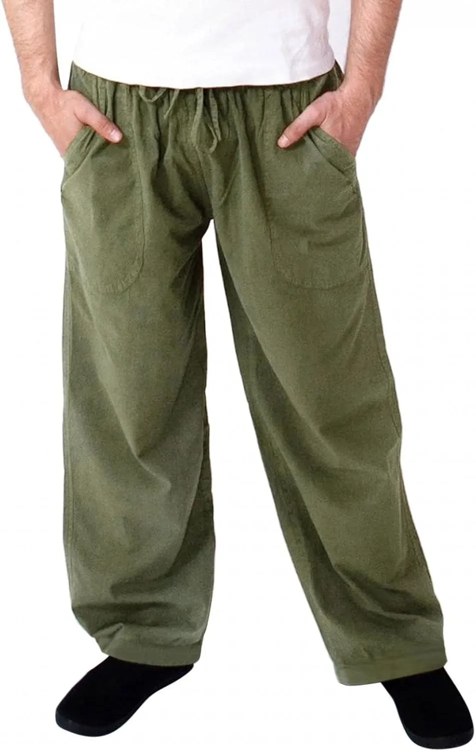 Men's Cotton Linen Pants Drawstring Baggy Hippie Trousers Regular Fit Wide Leg Trousers Lightweight Thin Comfy Pants