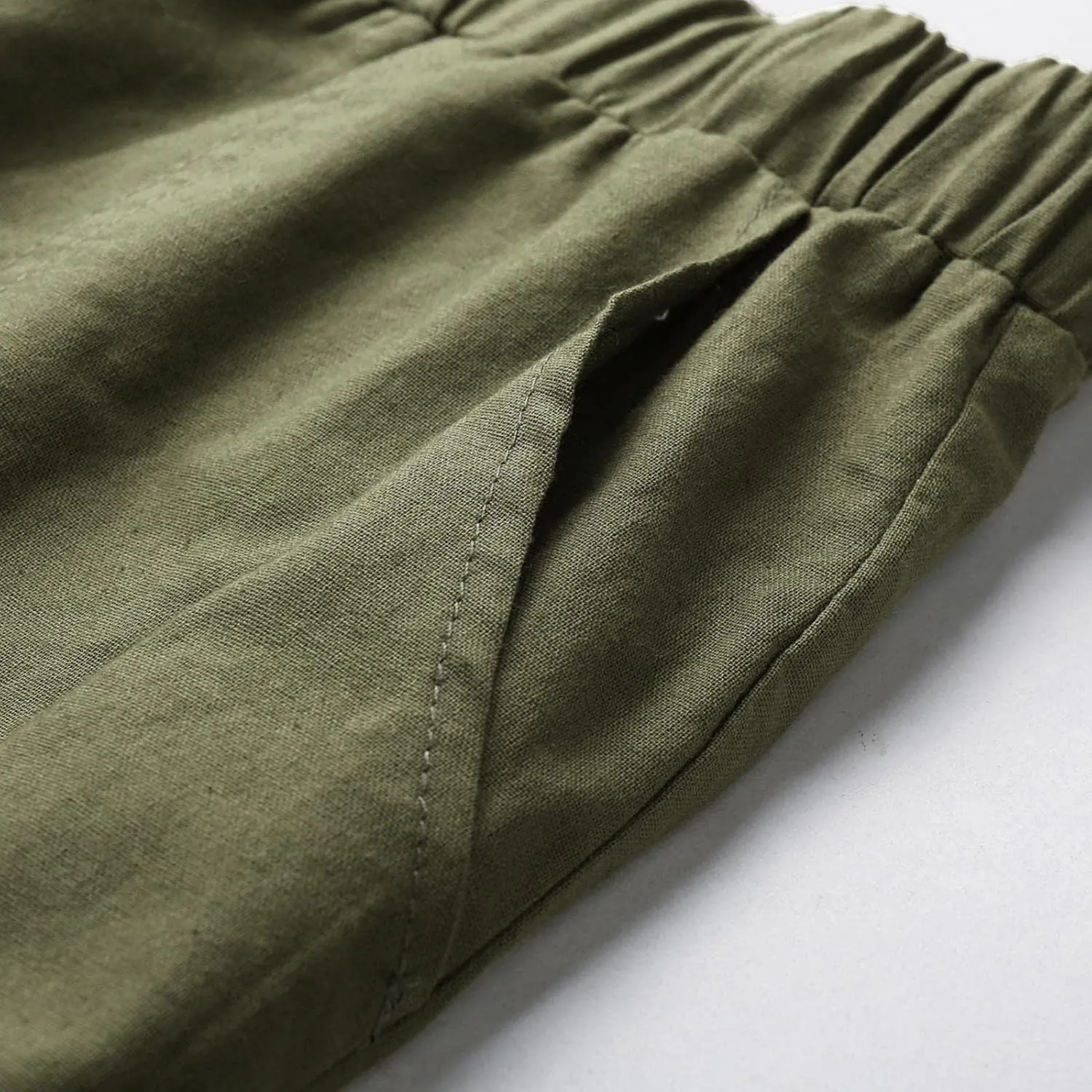 Men's Cotton Linen Pants Drawstring Baggy Hippie Trousers Regular Fit Wide Leg Trousers Lightweight Thin Comfy Pants