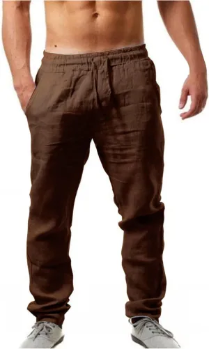 Mens Cotton Linen Pants Summer Lightweight Breathable Trouser Casual Straight Leg Pants with Multi Pockets Chinos Pants Men