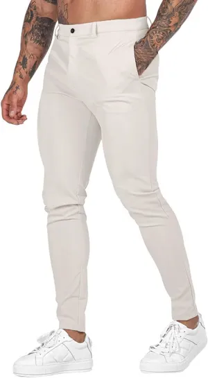 Mens Fashion Slim Fit Golf Dress Pants Casual Business Skinny Stretch Flat-Front Tapered Leg Chino Expandable Waist Suit Pant