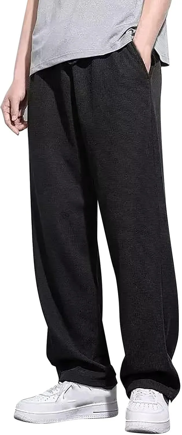 Men's Fleece Cargo Sweatpants Middle Waist Denim Long Hiking Pants Athletic Workout Jogger Sweatpants for Men