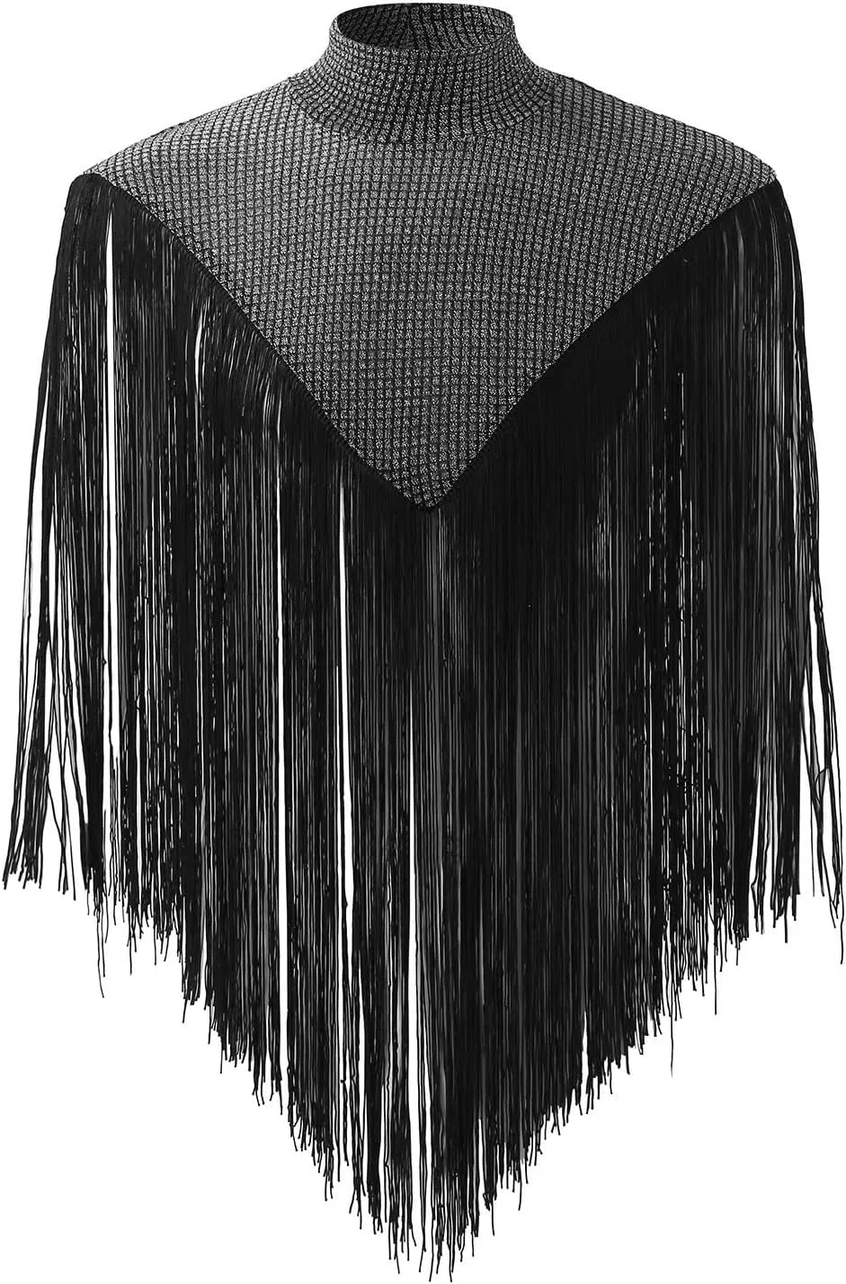 Men's Long Tassel Shrug Shoulder Pads Tank Top Clubwear Disco Rave Outfits Patchwork Sequins Fringe Outwears
