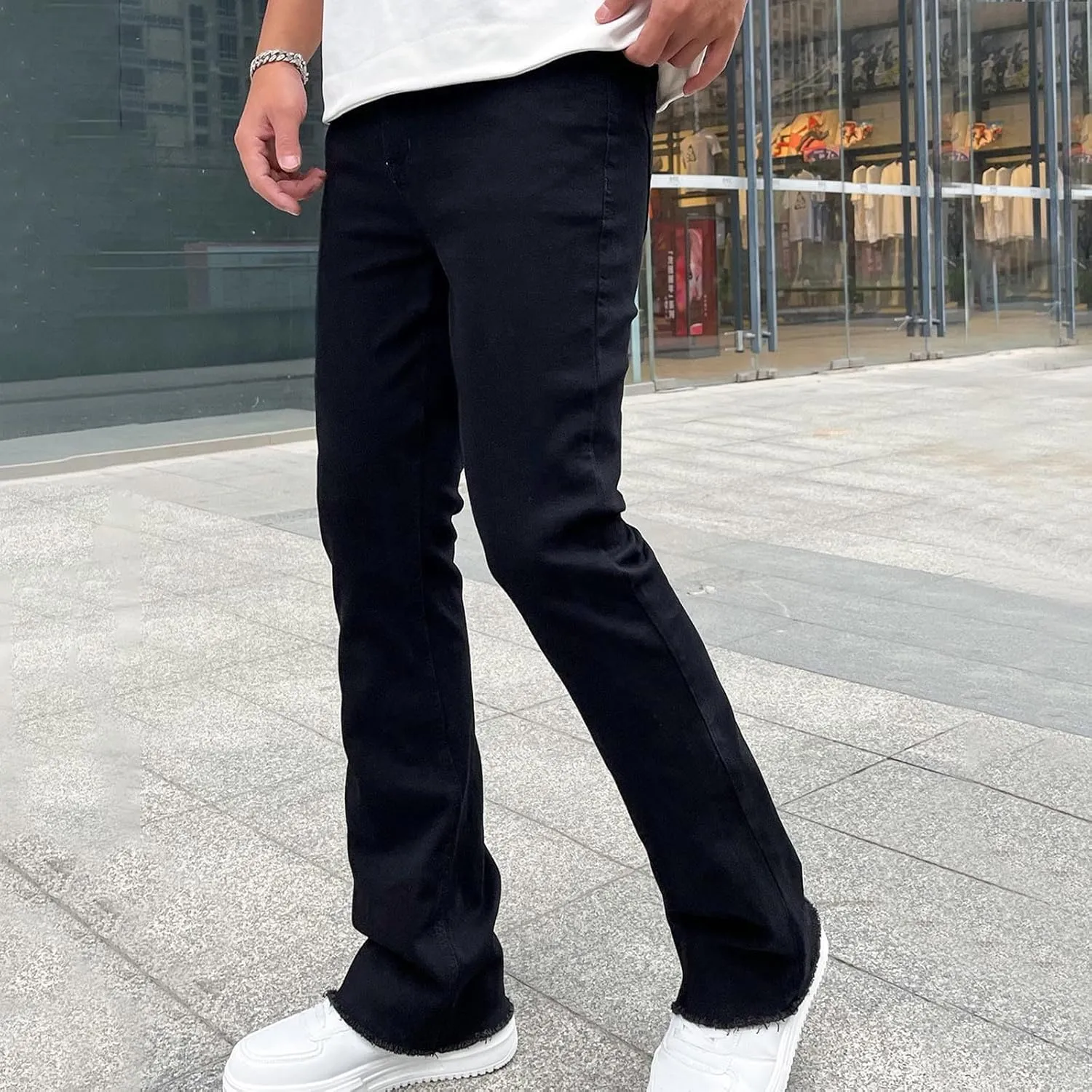 Men's Slim Fit Bootcut Jeans Stretch Denim Casual Stylish Retro Faded Wash Versatile Everyday Relaxed Durable