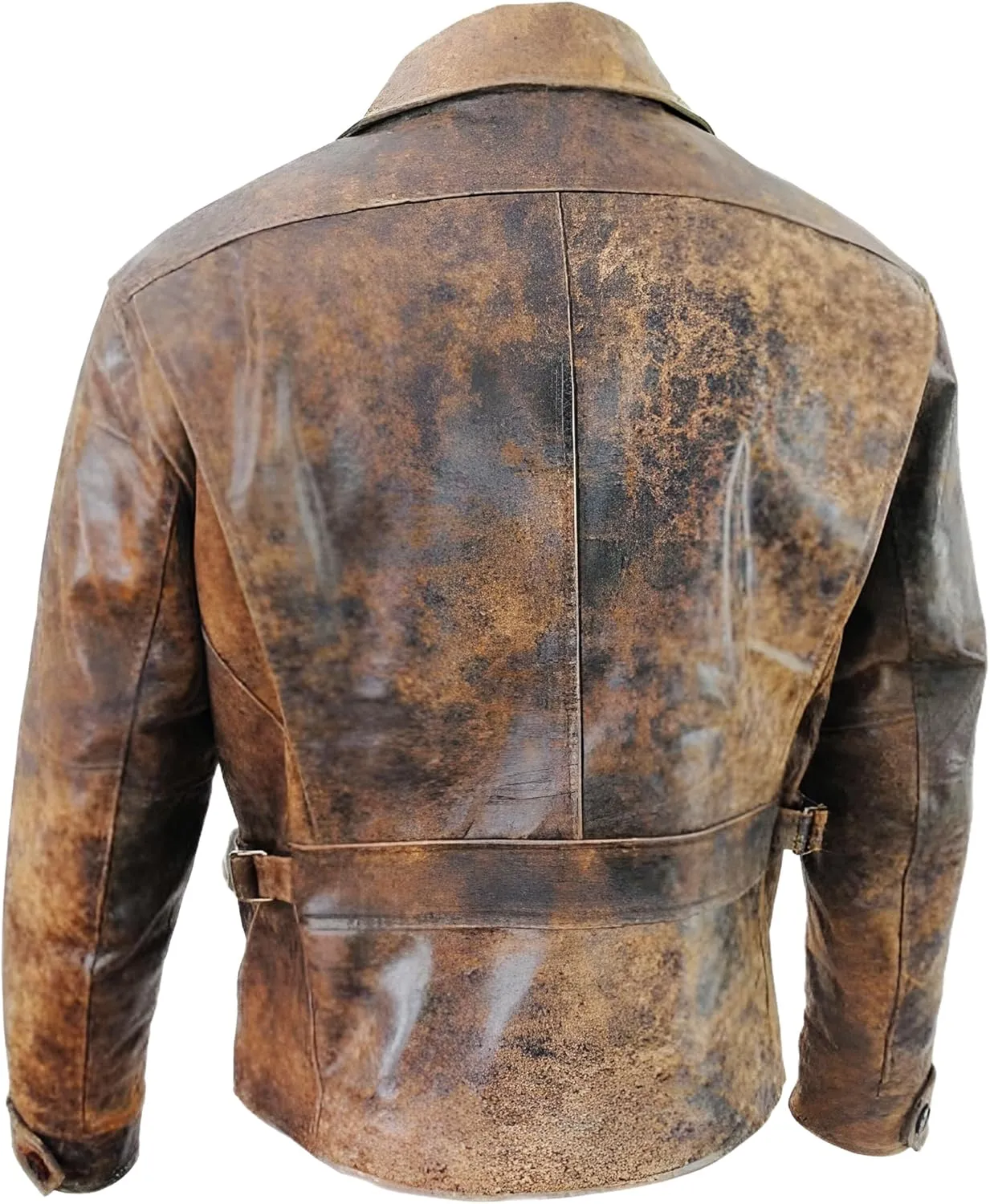 Mens Snake Plissken Kurt Russell Distressed Brown Assymetrical Collar Motorcycle Antique Leather Jacket