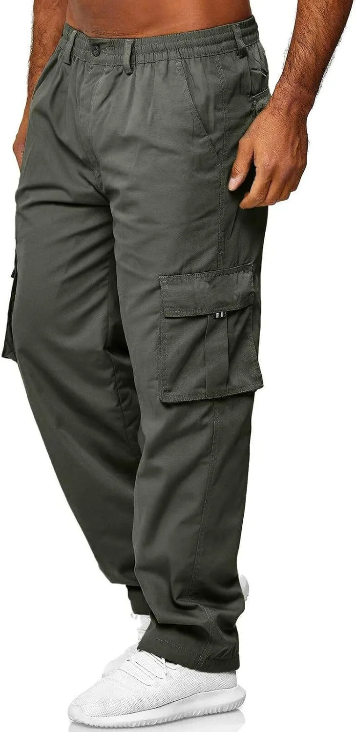Mens Zip Joggers Pants Mens Fashion Casual Loose Cotton Plus Size Pocket Elastic Waist Pants Trousers Stretch