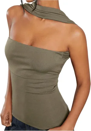 Milumia Women Ruched Strapless Halter Tube Top Open Back Slim Fit Bandeau Shirts
