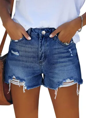 MINGALONDON Women's Denim Shorts Mid Waist Ripped Distressed