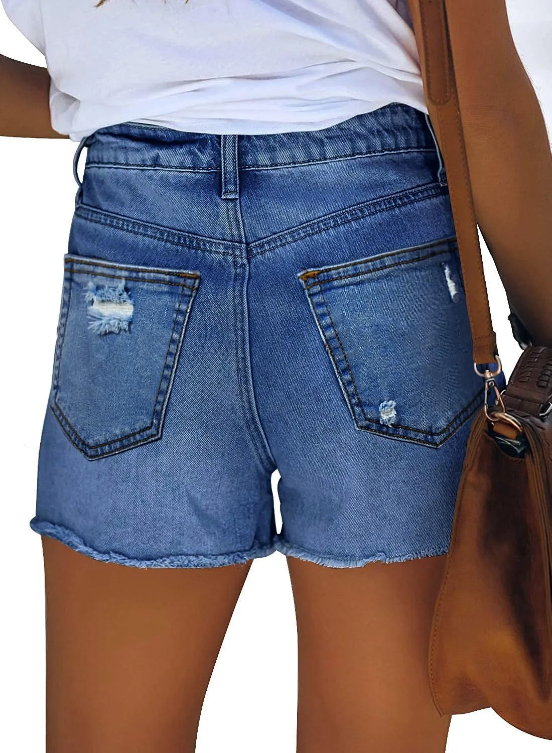 MINGALONDON Women's Denim Shorts Mid Waist Ripped Distressed