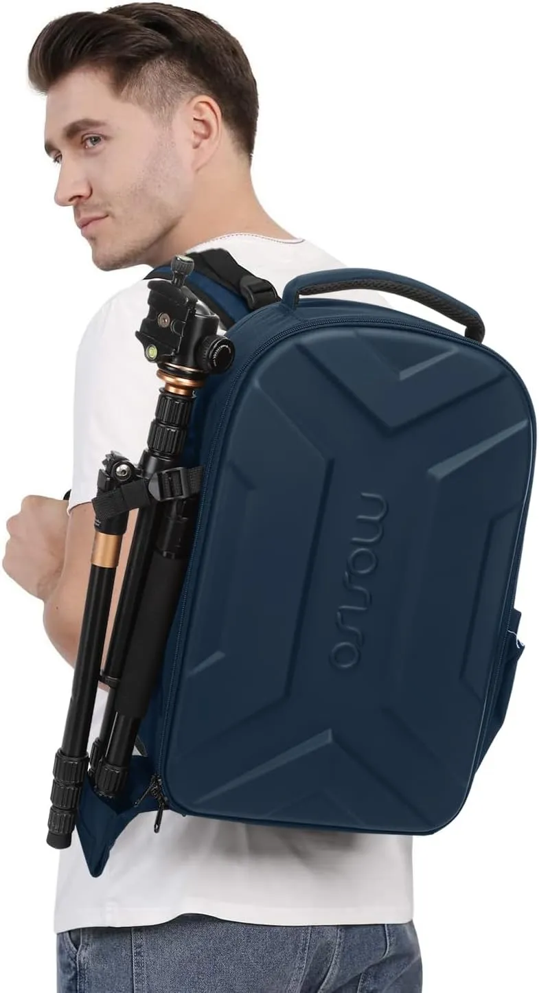 MOSISO Camera Backpack, DSLR/SLR/Mirrorless Photography Camera Bag Waterproof Artistic Geometric Hardshell Case with Tripod Holder&15-16 inch Laptop Compartment for Canon/Nikon/Sony, Steel Blue