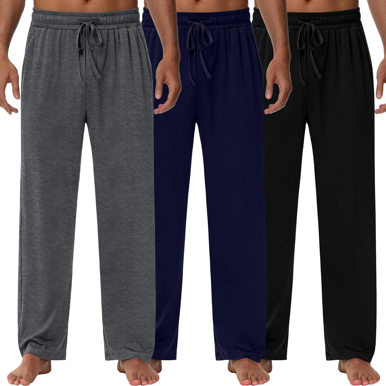 Neer 3 Pack Baggy Sweatpants for Men Knit Lightweight Lounge Pants Straight Leg Pajama Pant with Pocket