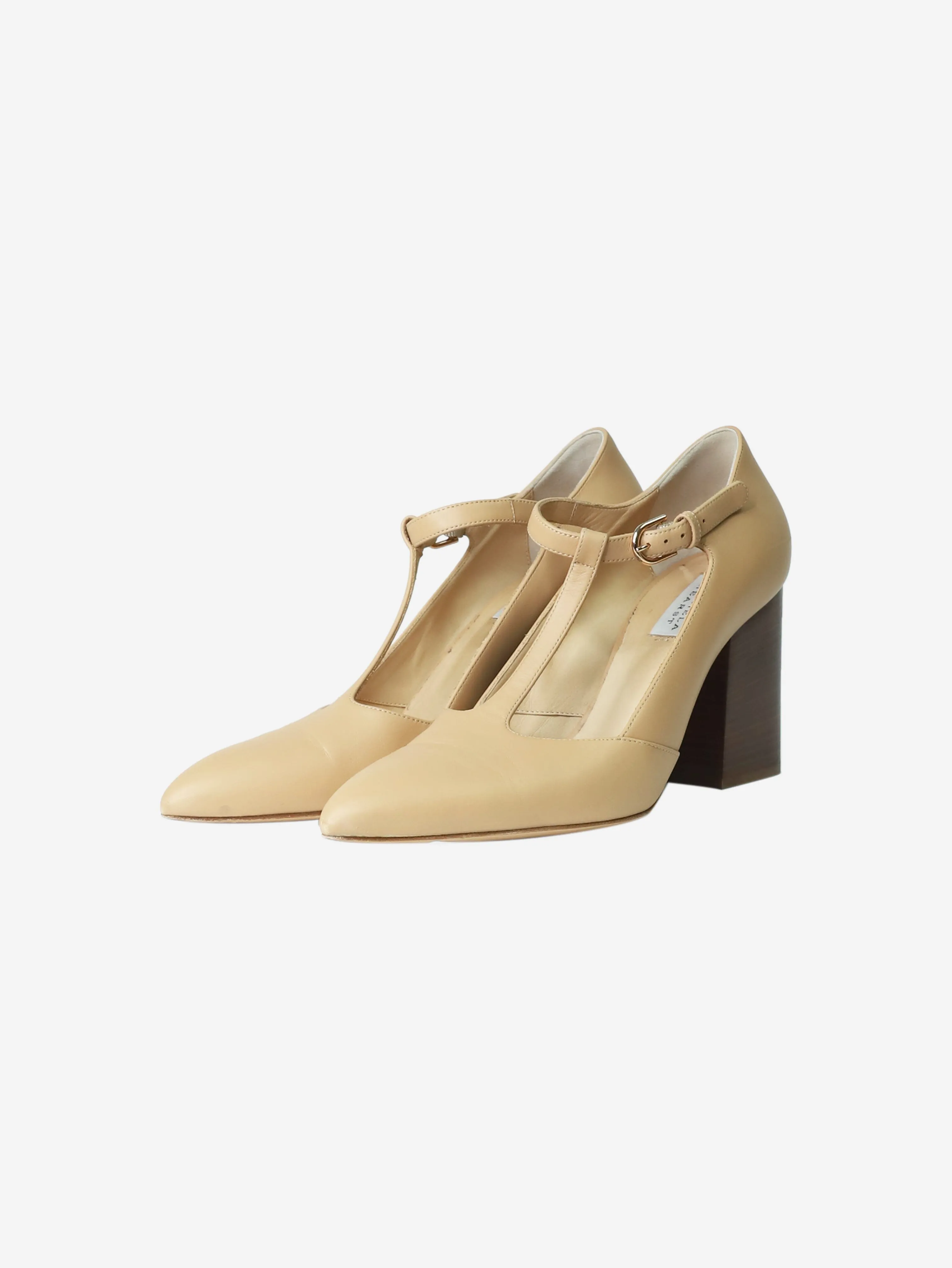 Neutral T-bar court heels - size EU 40 (UK 7)