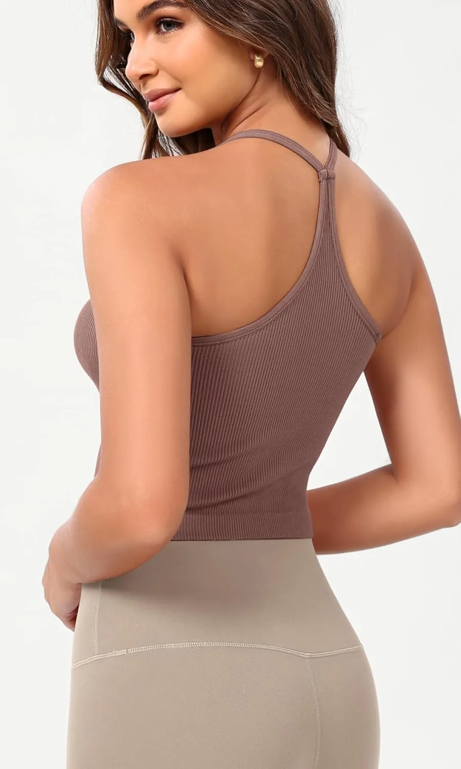 ODODOS Seamless Sweetheart Neck Crop Tank for Women Ribbed Strappy Racerback Cropped Cami Tops