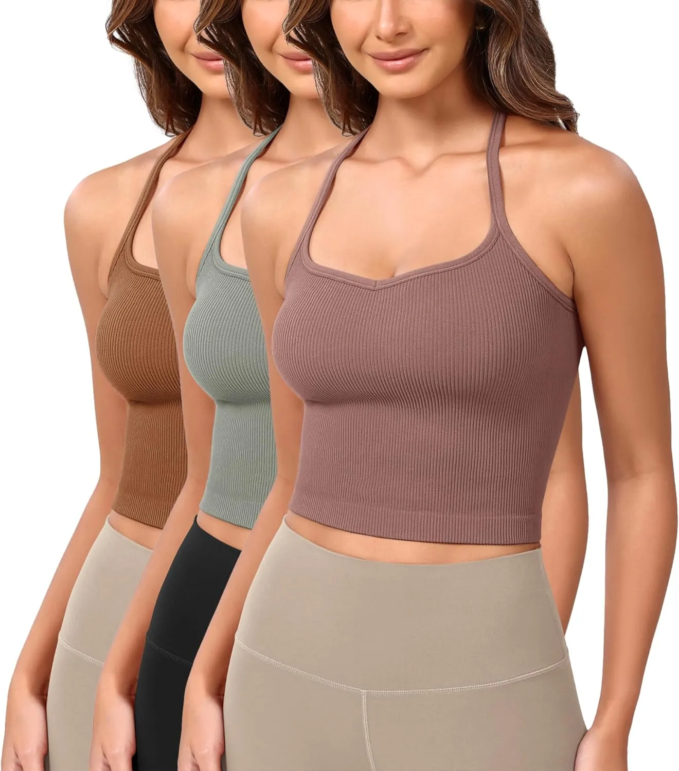 ODODOS Seamless Sweetheart Neck Crop Tank for Women Ribbed Strappy Racerback Cropped Cami Tops