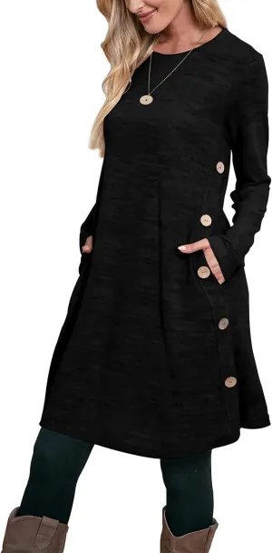 OFEEFAN Womens Long Sleeve Tunic Dres Fall Outfits with Pockets Buttons