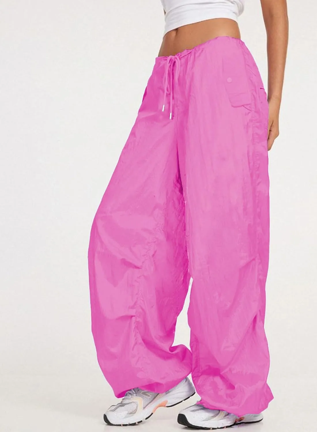 ONIRIKE Womens Parachute Pants Drawstring Elastic Low Waist Sweatpants Loose Baggy Y2K Cargo Pants Trousers with Pockets