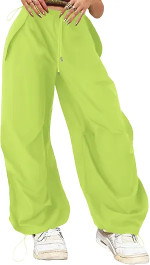 ONIRIKE Womens Parachute Pants Drawstring Elastic Low Waist Sweatpants Loose Baggy Y2K Cargo Pants Trousers with Pockets