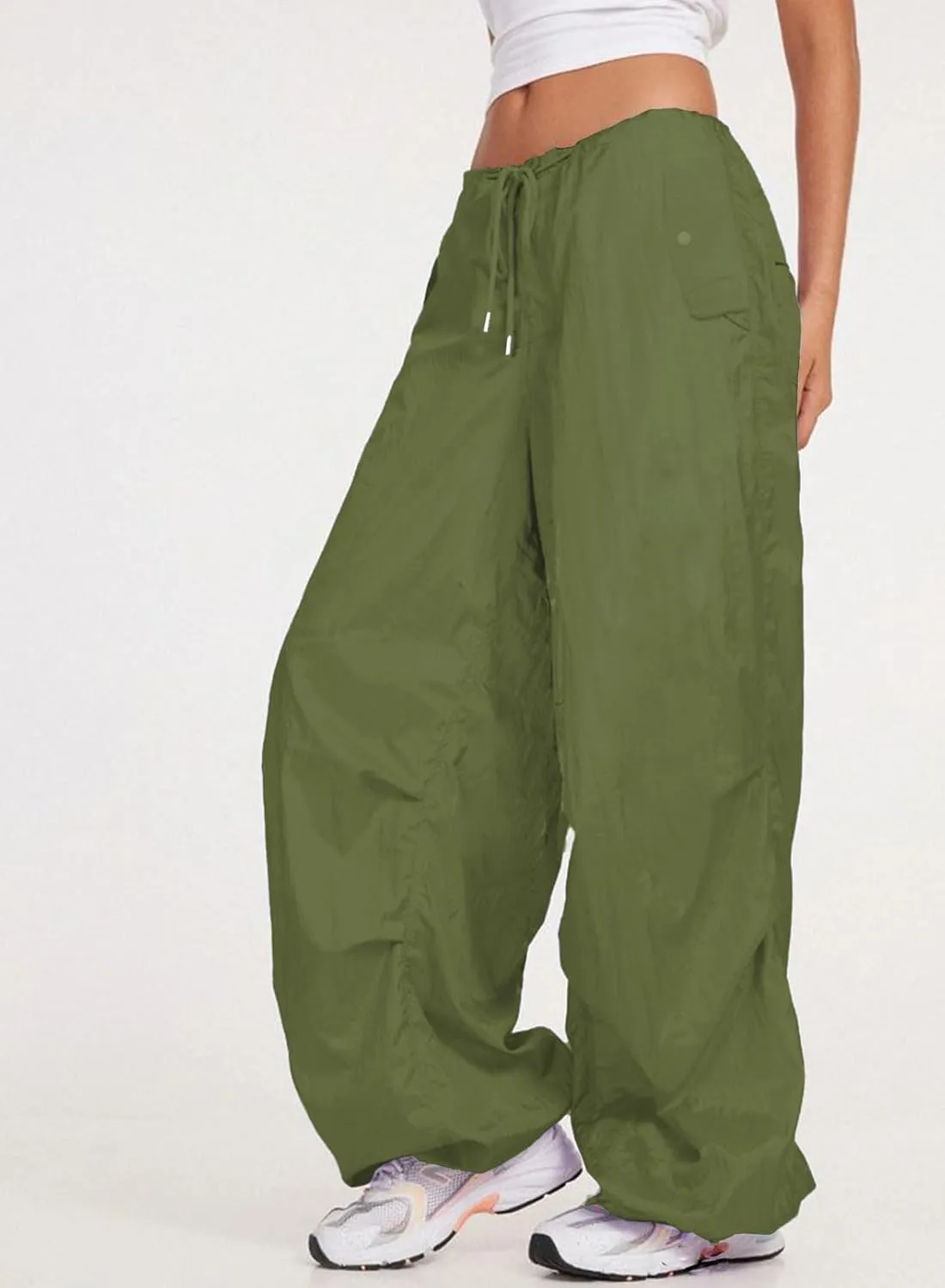 ONIRIKE Womens Parachute Pants Drawstring Elastic Low Waist Sweatpants Loose Baggy Y2K Cargo Pants Trousers with Pockets