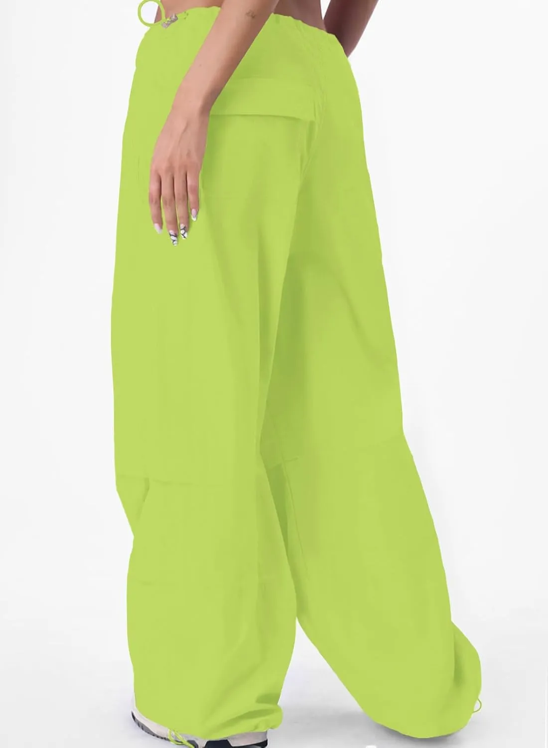 ONIRIKE Womens Parachute Pants Drawstring Elastic Low Waist Sweatpants Loose Baggy Y2K Cargo Pants Trousers with Pockets