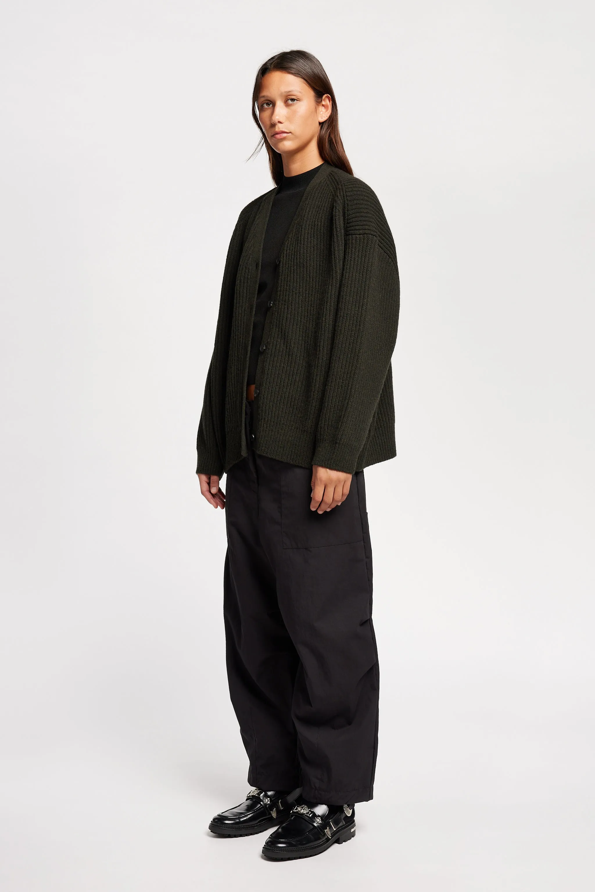 Pause Ribbed Cardigan Darkest Green