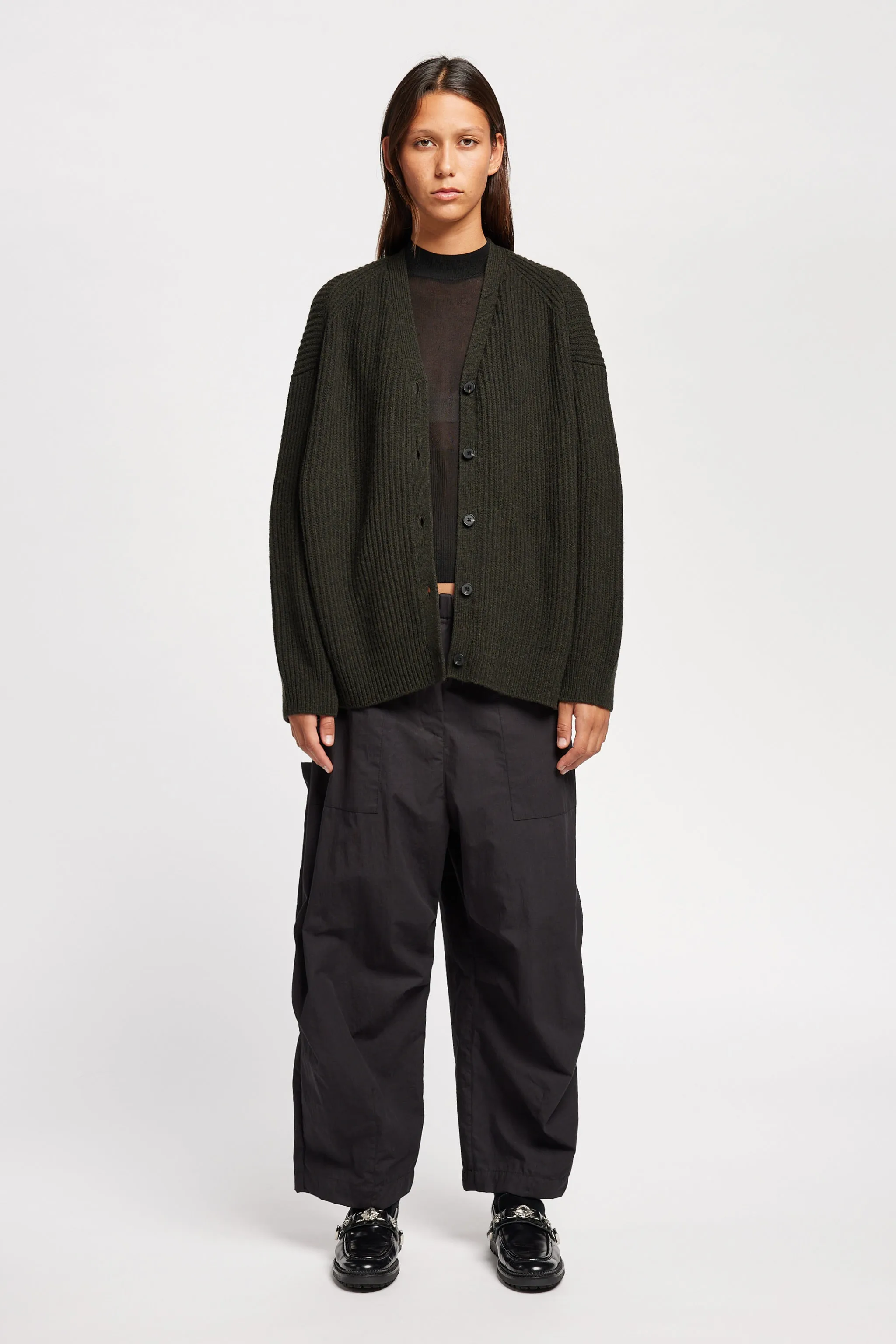 Pause Ribbed Cardigan Darkest Green