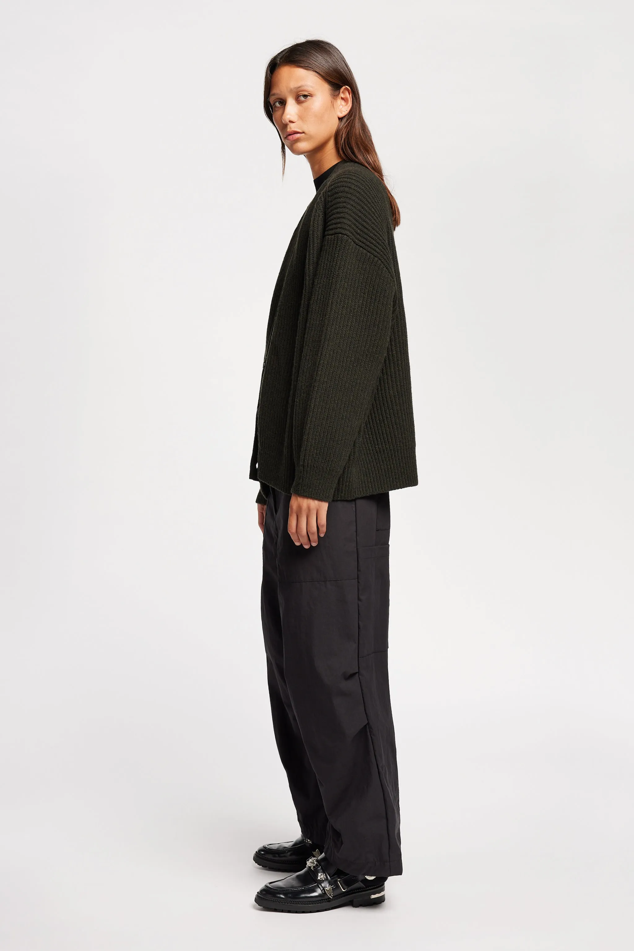Pause Ribbed Cardigan Darkest Green