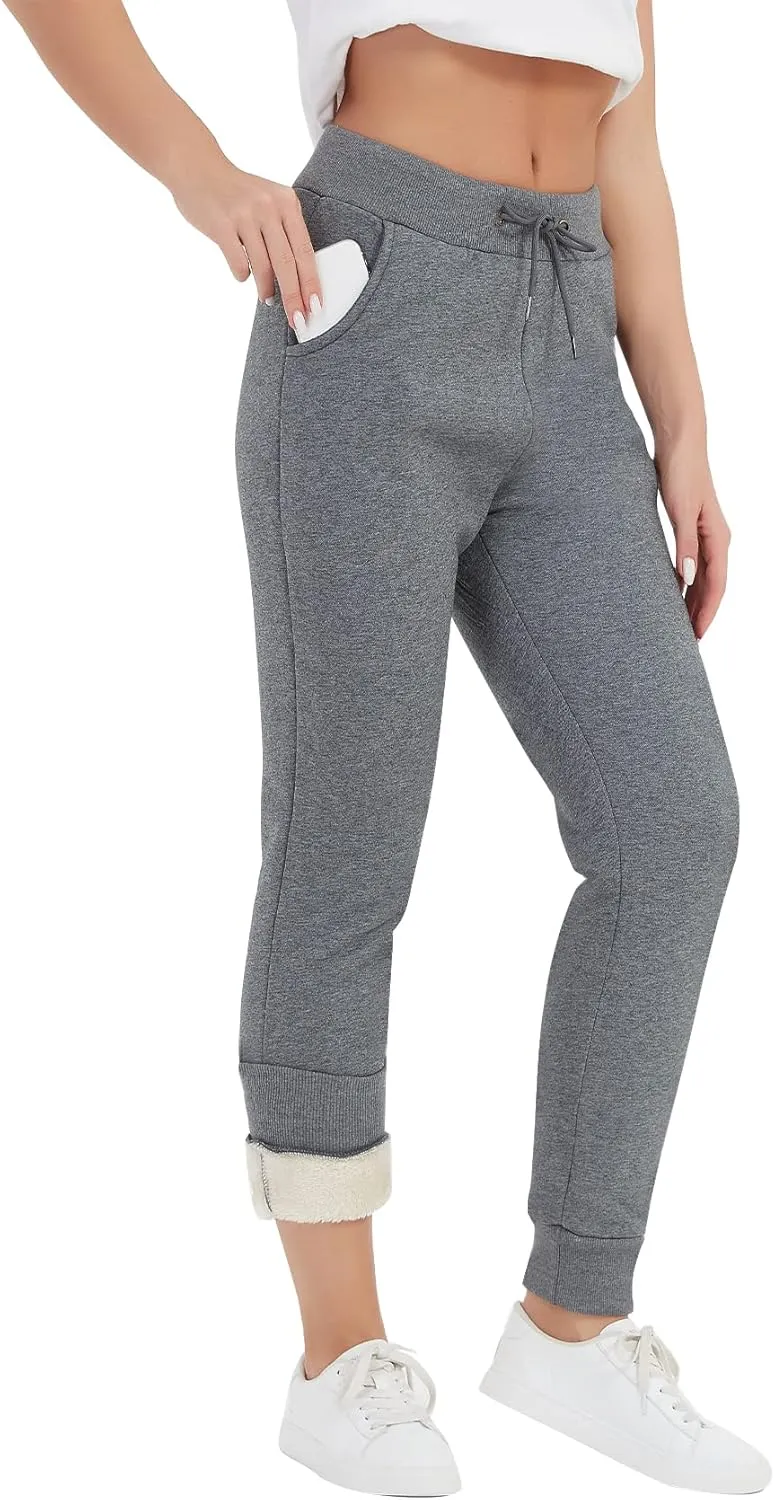 PEHMEA Women's Sherpa Lined Sweatpants Winter Athletic Jogger Fleece Pants