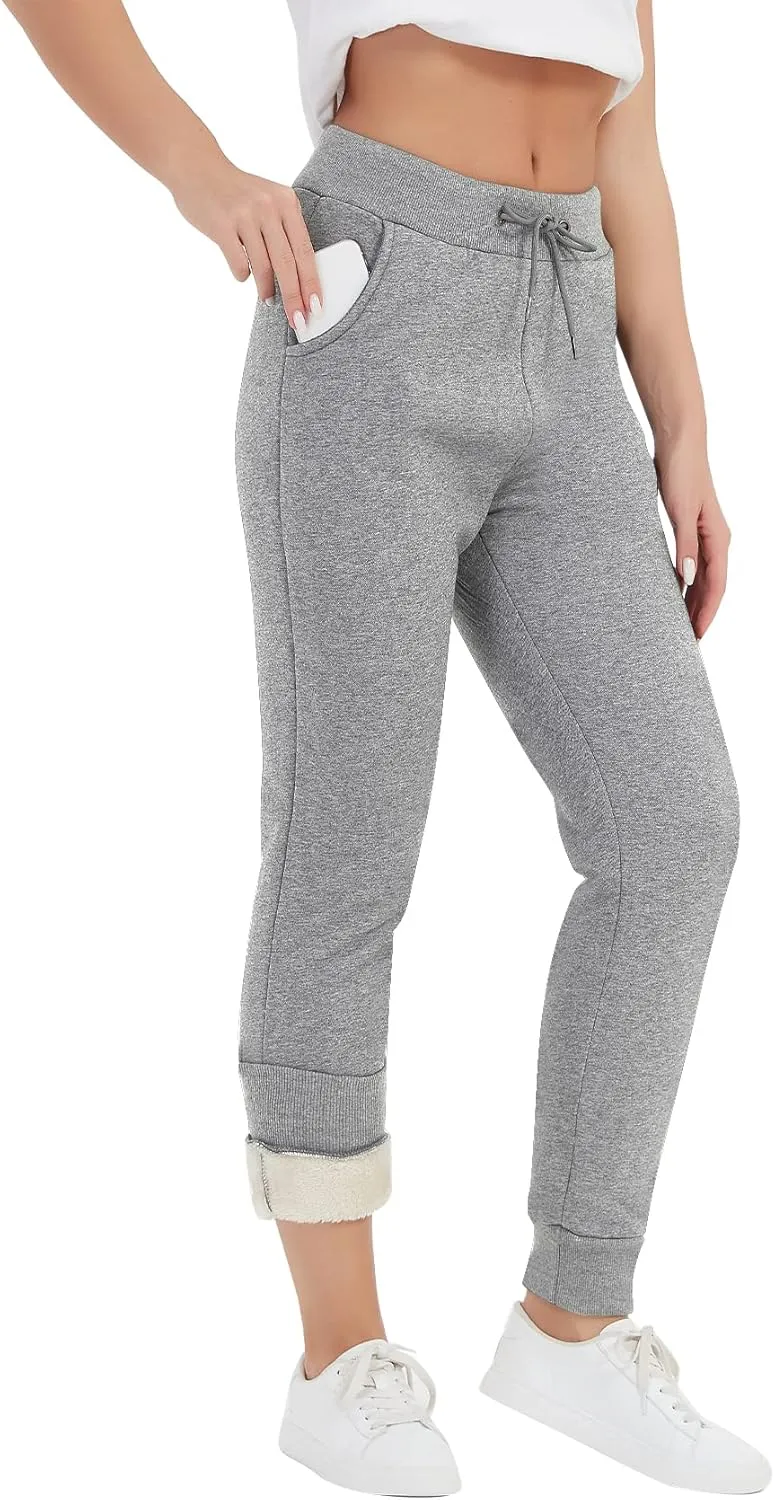 PEHMEA Women's Sherpa Lined Sweatpants Winter Athletic Jogger Fleece Pants