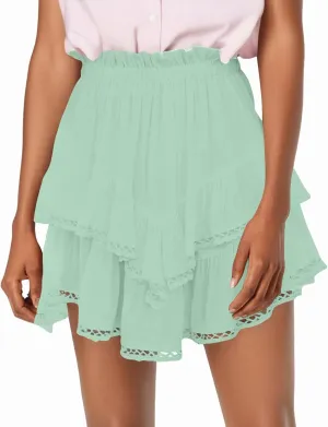 Pleated Skirts for Women Cute High Waist Ruffle Mini Skirt Layered Ruffle Flared Flowy Swing Beach Mini Short Skirt