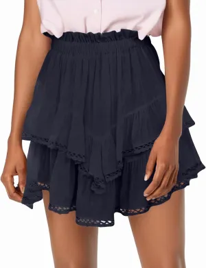 Pleated Skirts for Women Cute High Waist Ruffle Mini Skirt Layered Ruffle Flared Flowy Swing Beach Mini Short Skirt
