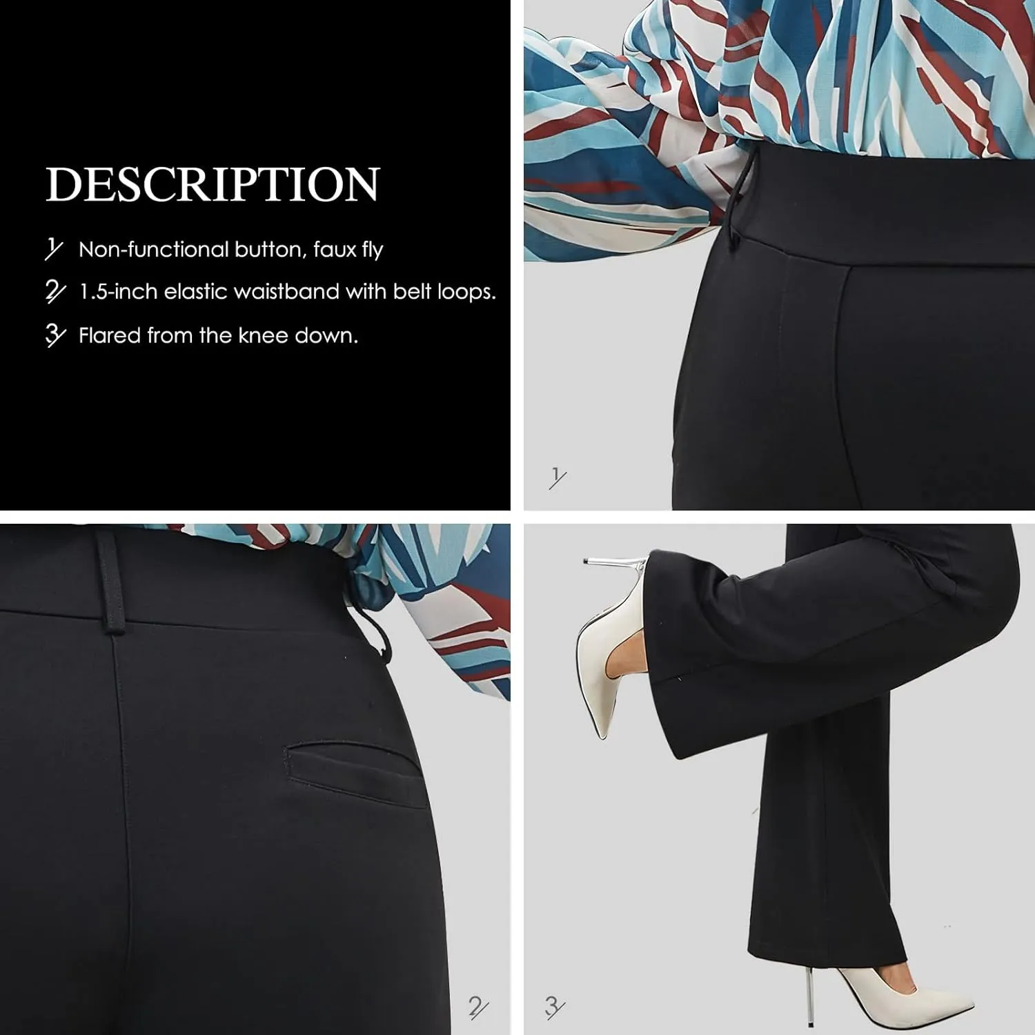 Plus Size Women's Wide-Leg Dress Pants - High Waisted Capri for Business Casual,Work Clothes for Office