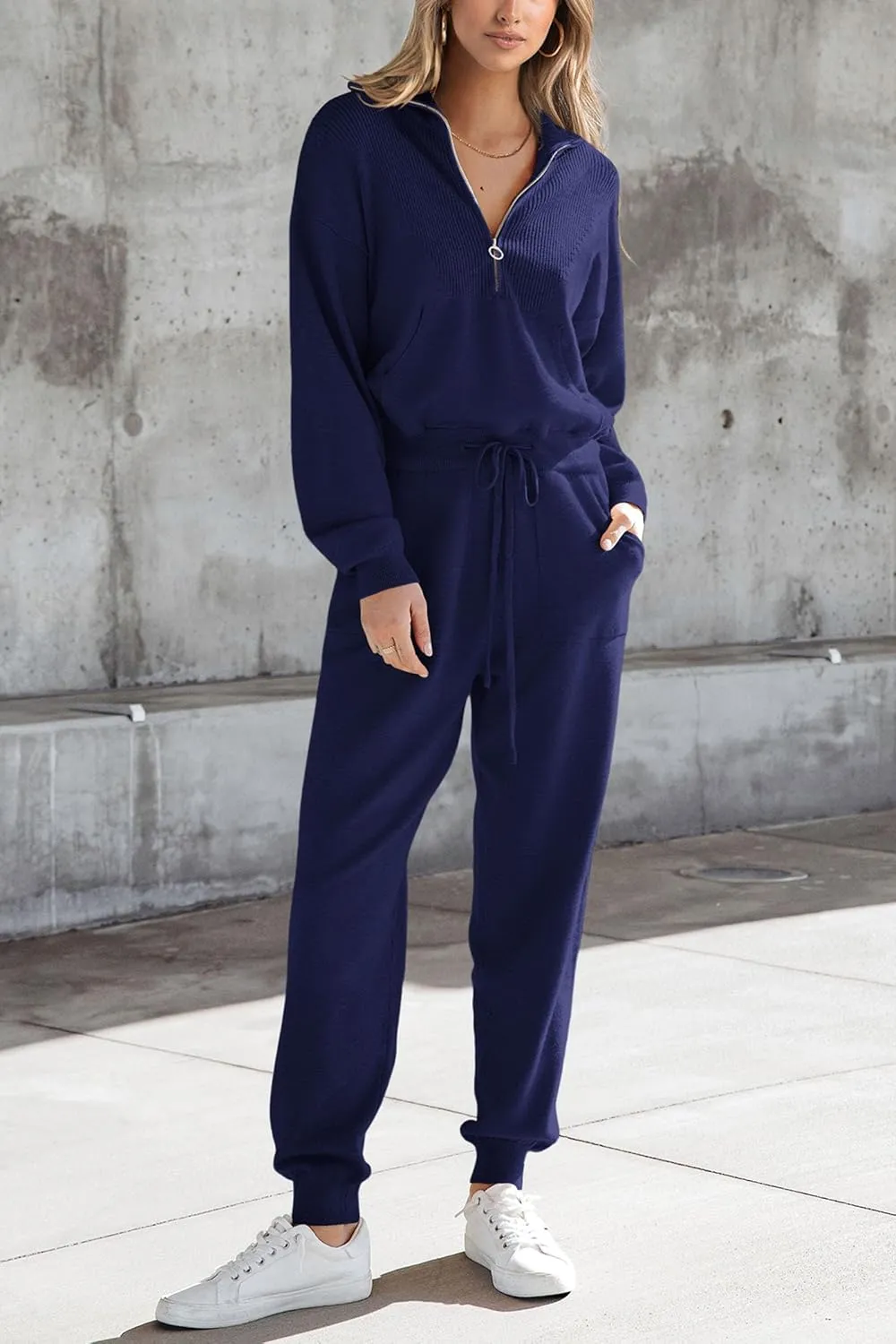 PRETTYGARDEN Women's 2 Piece Sweater Set Pullover Zip Up Sweatshirt Jogger Sweatpants Tracksuit Casual Outfit