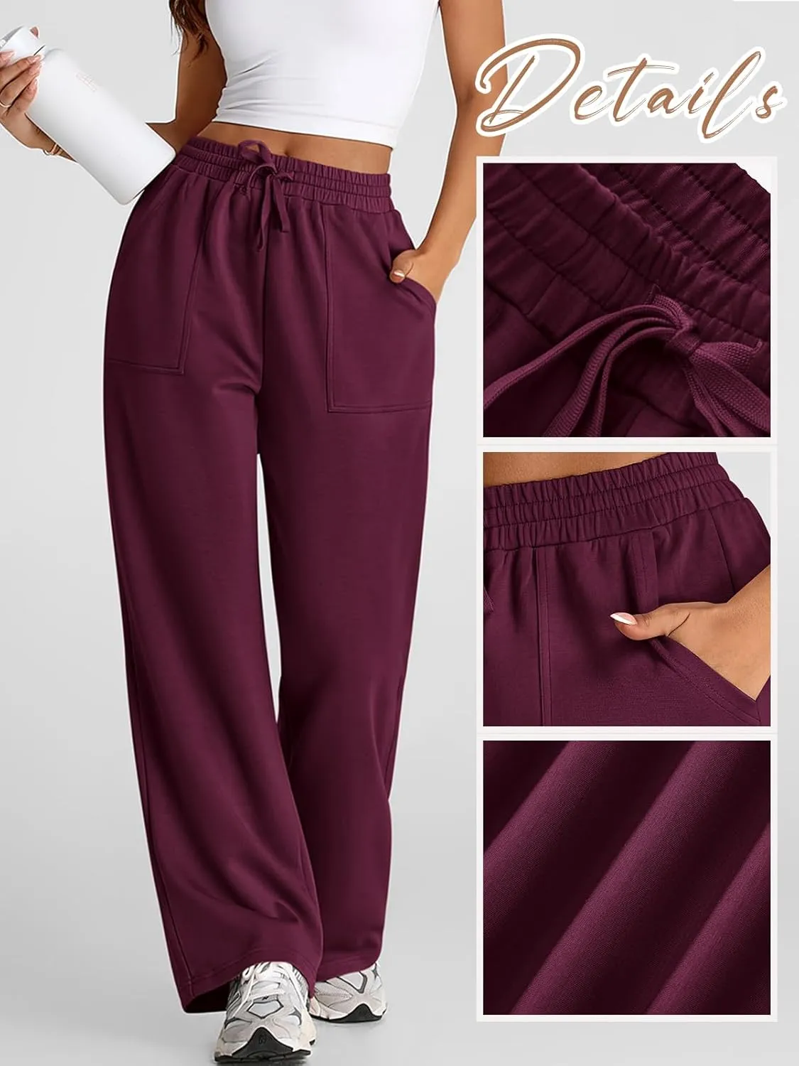 PRETTYGARDEN Womens Wide Leg Sweatpants High Waisted Baggy Lounge Sweat Pants Drawstring Athletic Flared Joggers with Pockets