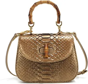 PU Leather Crocodile Pattern Saddle Bags for Women Top Handle Bamboo Design Handbags Ladies Dinner Party Shoulder Bagbag1515OWOISS