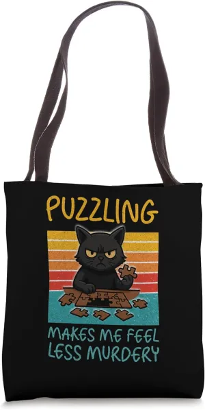 Puzzling Makes Me Feel Less Murdery Puzzle Cat Tote Bag