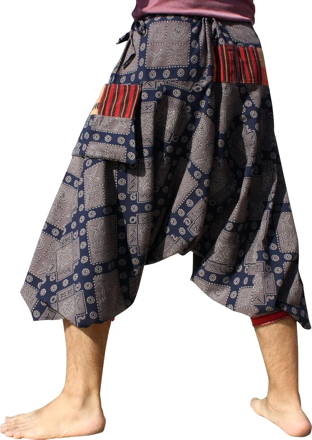 RaanPahMuang Japanese Formal Edo Courtesan Pants with Tied Cuffs and Woven Patches