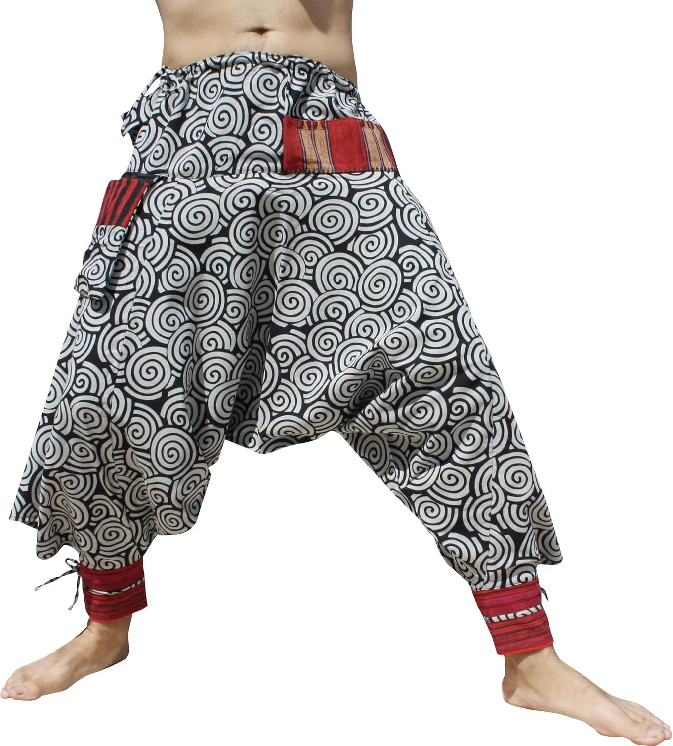 RaanPahMuang Japanese Formal Edo Courtesan Pants with Tied Cuffs and Woven Patches