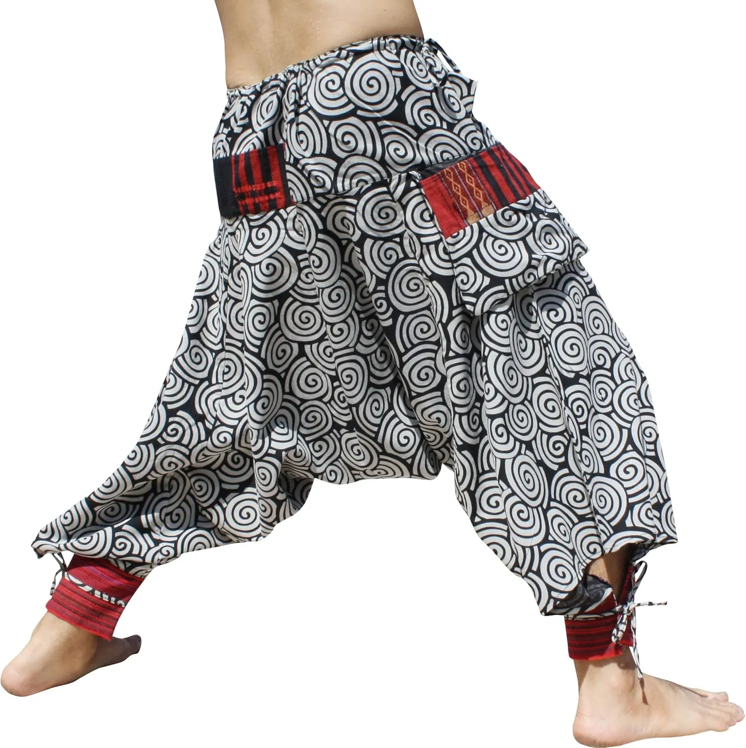 RaanPahMuang Japanese Formal Edo Courtesan Pants with Tied Cuffs and Woven Patches