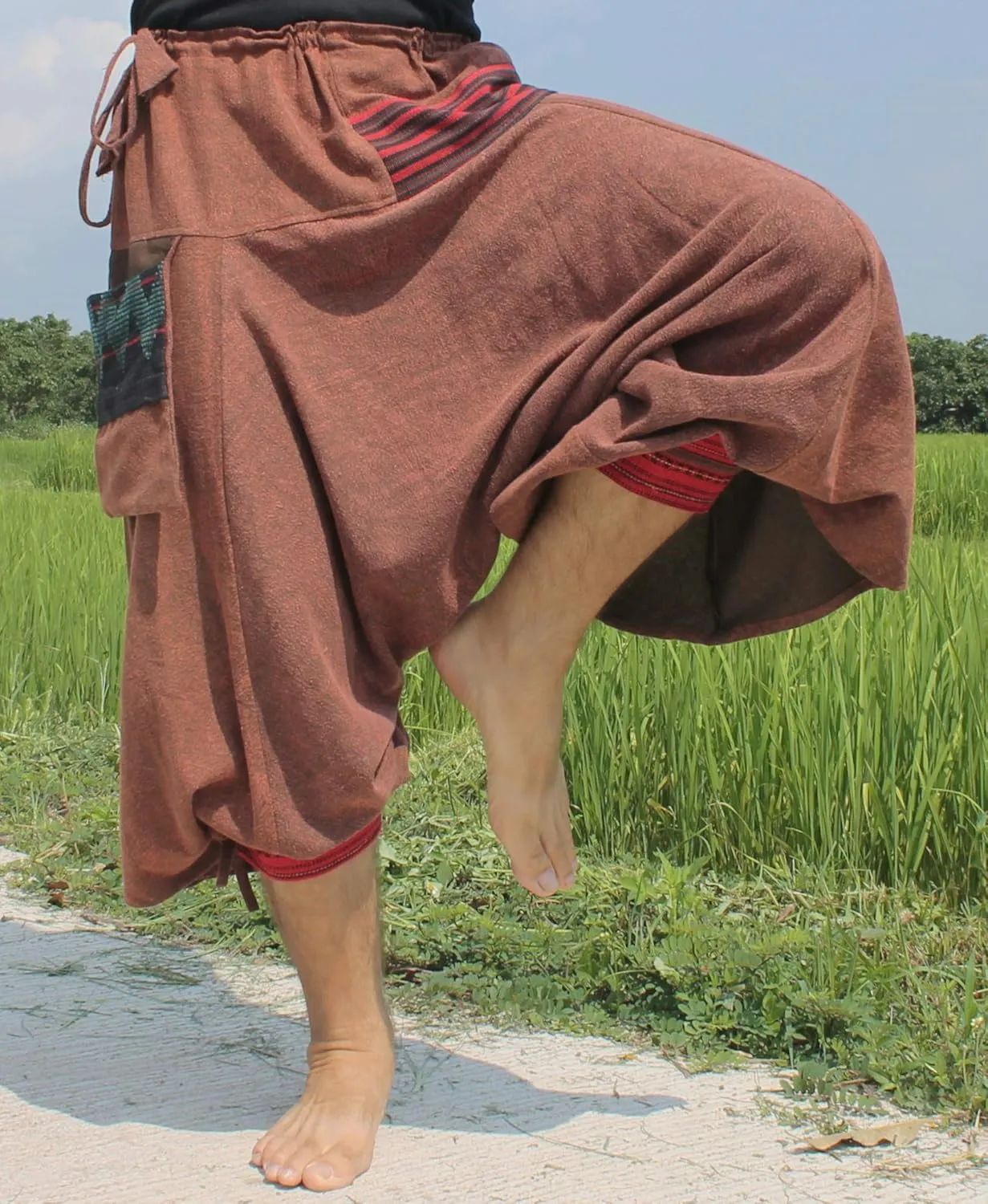RaanPahMuang Japanese Formal Edo Courtesan Pants with Tied Cuffs and Woven Patches