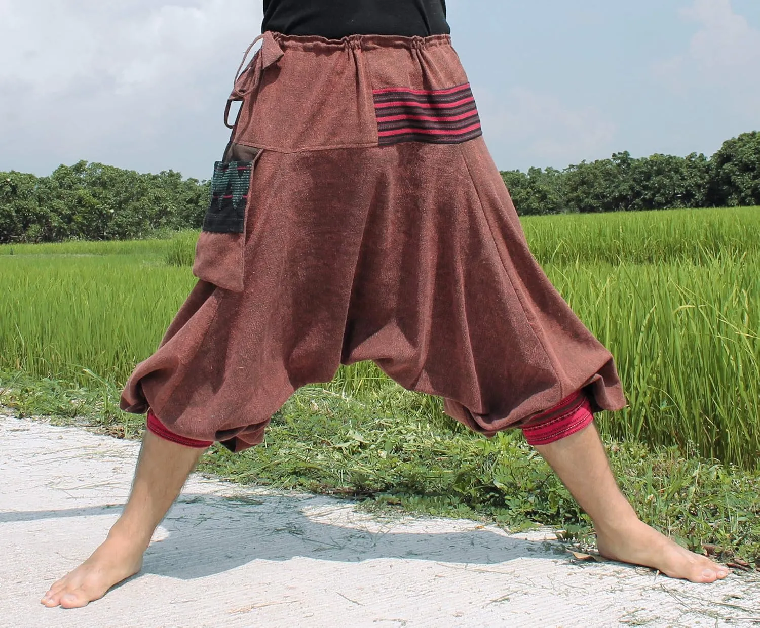 RaanPahMuang Japanese Formal Edo Courtesan Pants with Tied Cuffs and Woven Patches