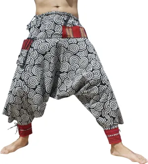 RaanPahMuang Japanese Formal Edo Courtesan Pants with Tied Cuffs and Woven Patches