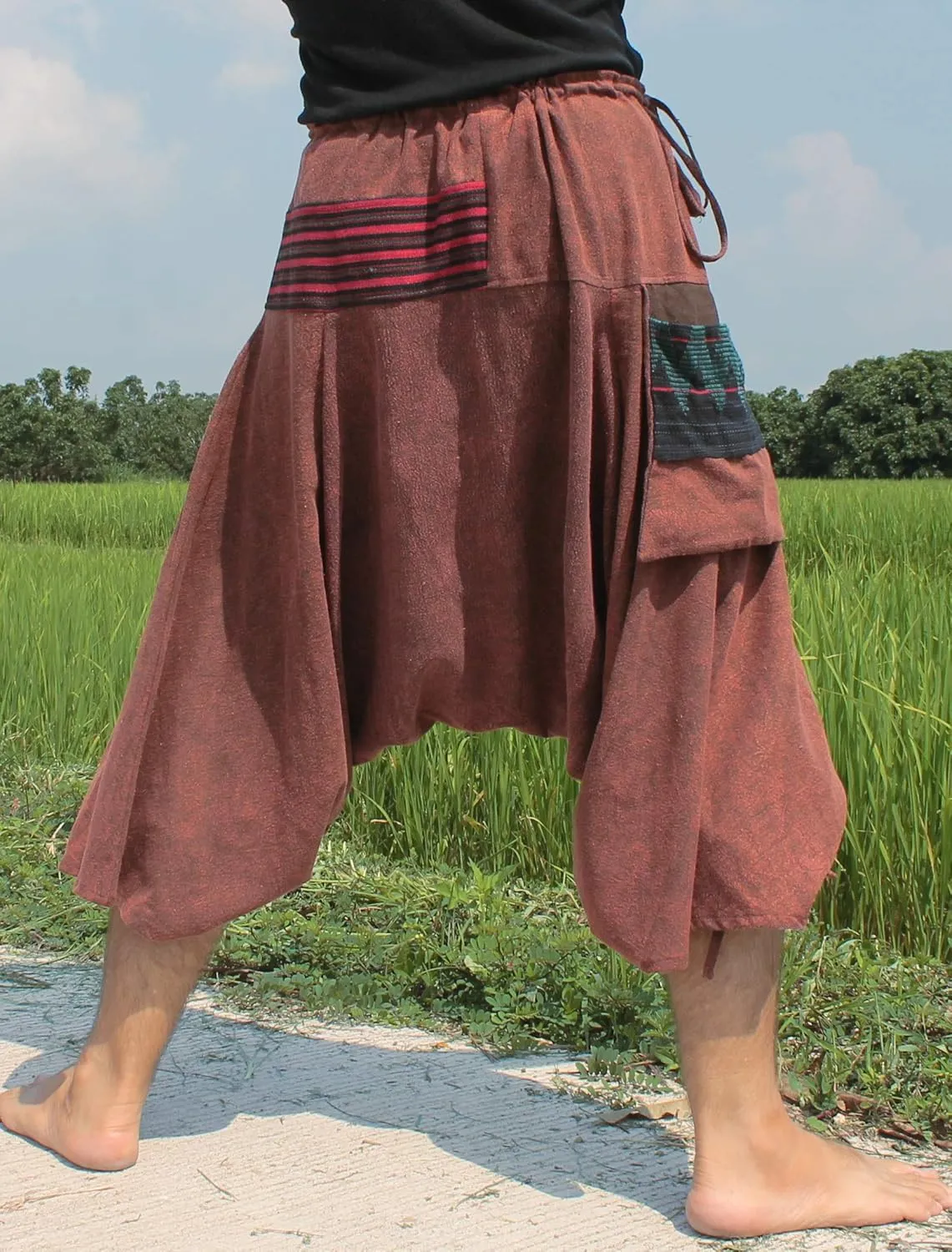 RaanPahMuang Japanese Formal Edo Courtesan Pants with Tied Cuffs and Woven Patches