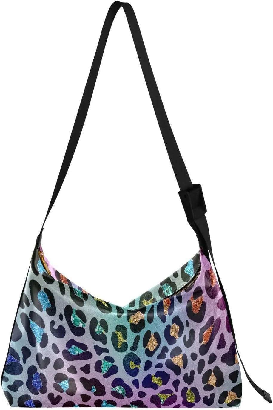 Rainbow Animal Skin Hobo Crossbody Bags for Women Leather Large Shoulder Bag Cross Body Artistic Trendy Womens Tote Bags Handbag for Travel Shopping