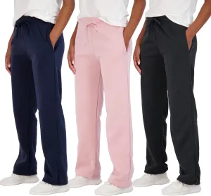 Real Essentials 3 Pack: Women's Relaxed Fit Fleece Open Bottom Sweatpants - Casual Athleisure (Available in Plus)