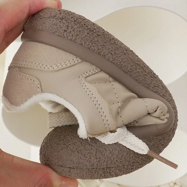 Retro Kids Leather Plush Sneakers