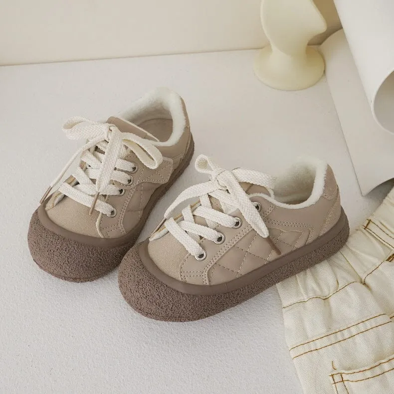 Retro Kids Leather Plush Sneakers