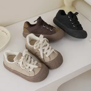 Retro Kids Leather Plush Sneakers