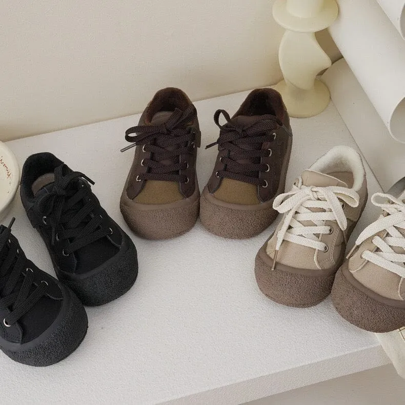 Retro Kids Leather Plush Sneakers
