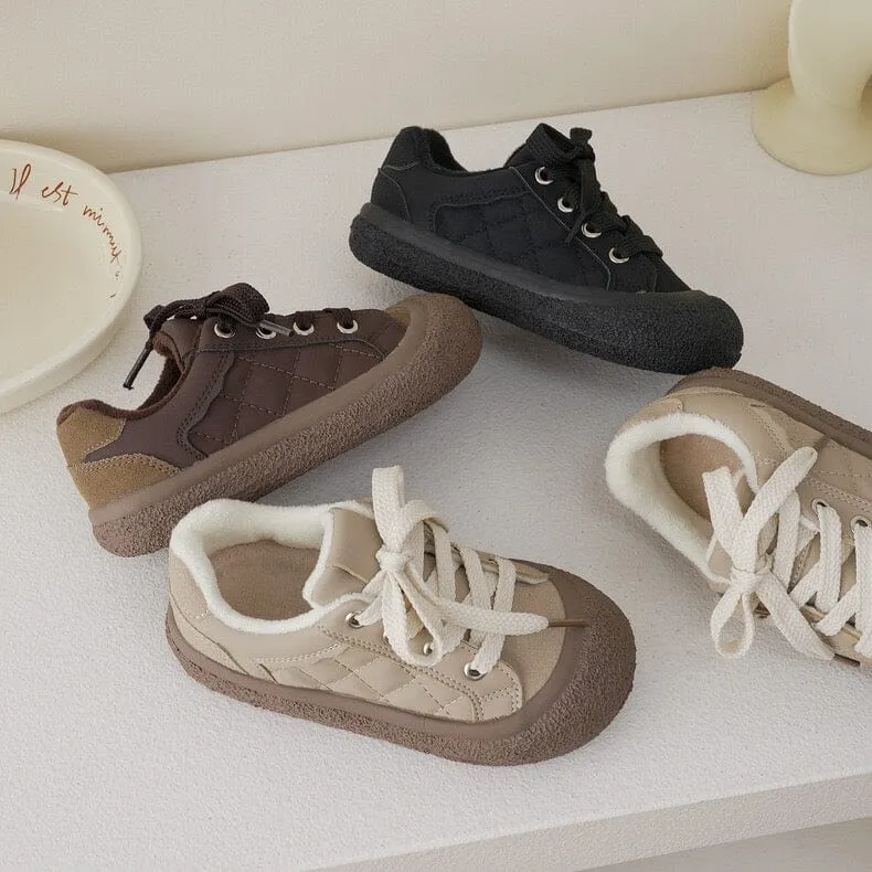 Retro Kids Leather Plush Sneakers