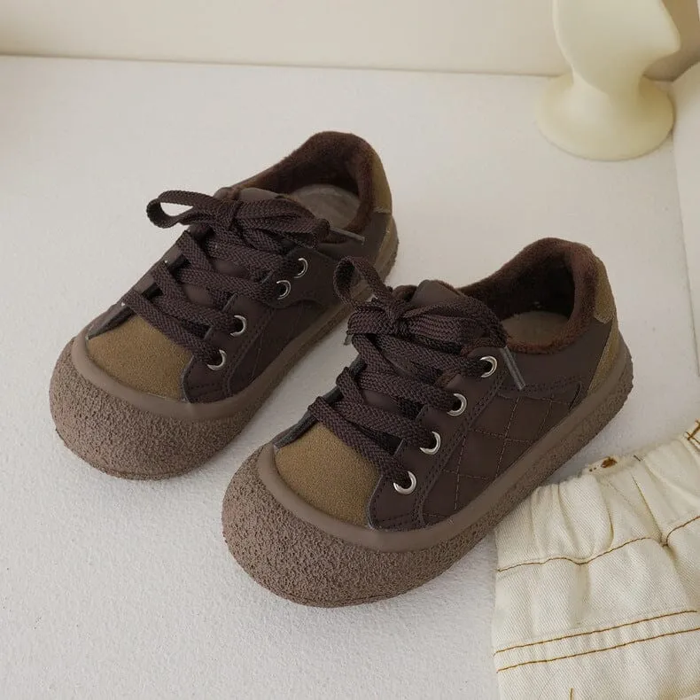 Retro Kids Leather Plush Sneakers