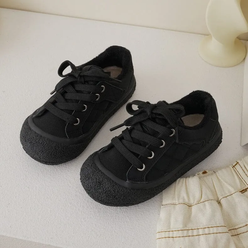 Retro Kids Leather Plush Sneakers
